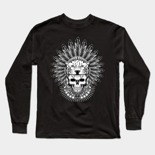 Aztec Jaguar Warrior Skull Long Sleeve T-Shirt